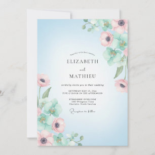 Himmlisch blaue elegante Anemonen-Hochzeit Einladung