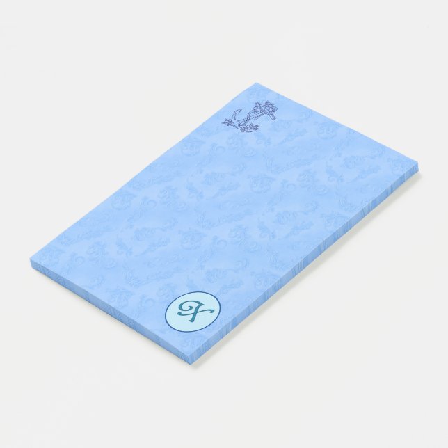 Himmlisch-blaue Monogramm (A-Z) Nachhinweise Post-it Klebezettel (angewinkelt)