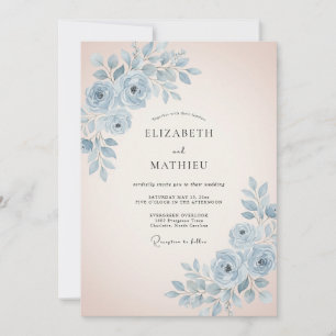 Himmlisch blaue ruhige Blumenhochzeit Einladung
