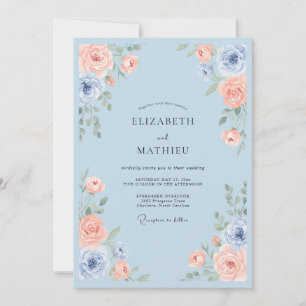 Himmlisch blaue ruhige Rosenhochzeit Einladung