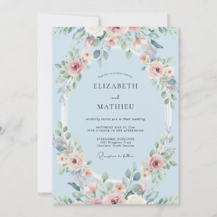 Himmlisch blaue zarte florale Hochzeit Einladung