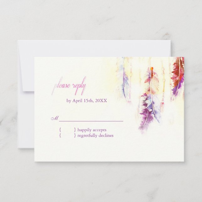 Himmlisch Feathers Boho Wedding RSVP Karte (Vorderseite)