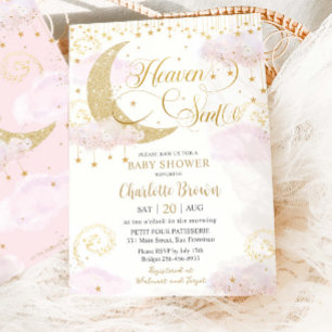 Himmlisch gesandter Mond und Sterne Rosa Gold Baby Einladung