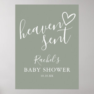 Himmlisch gesendetes Salbeigrün Neutrales Babyshow Poster