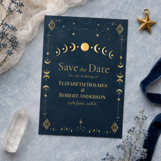 Himmlisch Gothic Mitternachtsblau Gold Save-the-Da Save The Date (Celestial Gothic Midnight Blue Gold Save the Date)