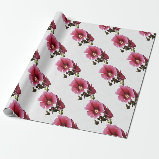 Himmlisch Pink Hollyhock Malva Blume Floral Geschenkpapier (Ungerollt)