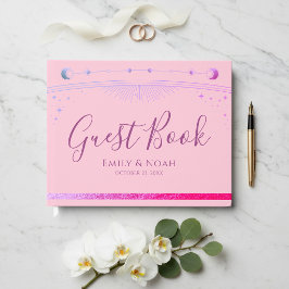 Himmlisch Rosa Lila Sonne Mond Sterne Hochzeit Gästebuch