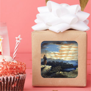 Himmlische amerikanische Flagge am Himmel, Zouave  Quadratischer Aufkleber