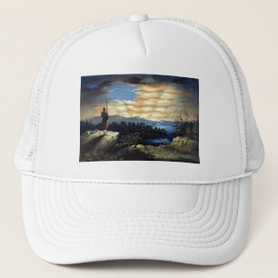 Himmlische amerikanische Flagge am Himmel, Zouave  Truckerkappe