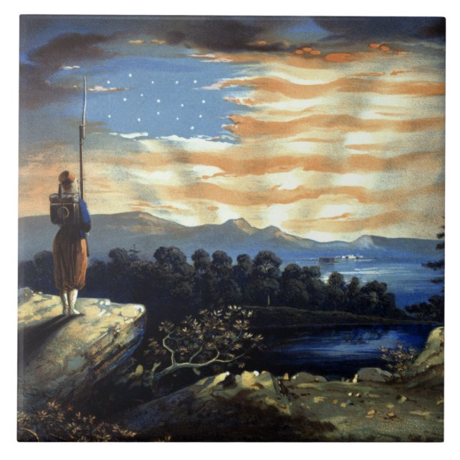 Himmlische amerikanische Flagge in Sky, Zouave Ziv Fliese (Vorderseite)
