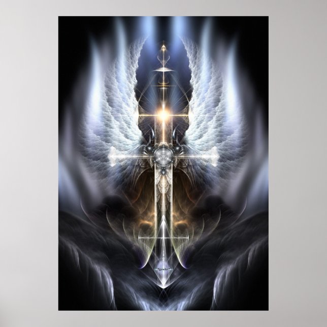 Himmlische Angel Wing Cross Fraktal Art Kompositio Poster (Vorne)