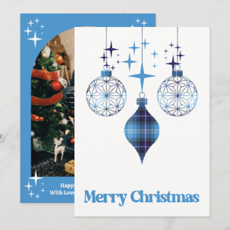 Himmlische Blaue Karo-Ornament-Flach-Weihnachtskar Feiertagskarte