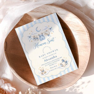Himmlische blaue Wäscheleine zur Babyparty Einladung