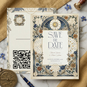 Himmlische Blumen Vintage Hochzeit QR Save The Dat Postkarte