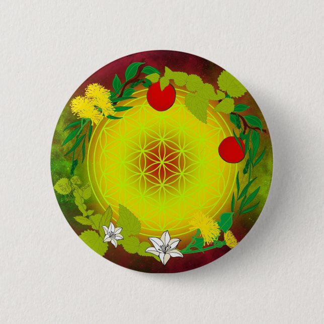 Himmlische Blüte – Heilige Geometrie Button (Vorderseite)