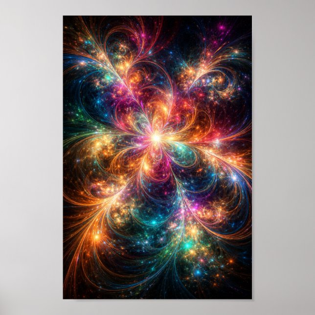Himmlische Blüte – Lebendige Kosmische Fraktal-Wan Poster (Vorne)