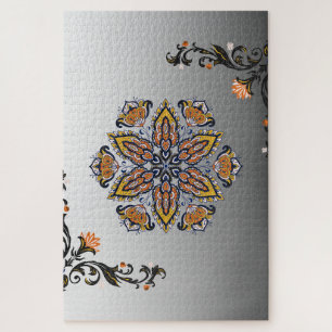 Himmlische Blüte – Schwarzes und weißes Mandala-Bl Puzzle