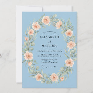 Himmlische Botanische Hochzeit in Himmelblau Einladung