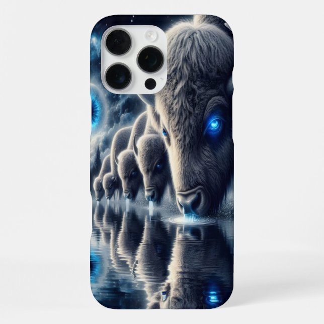 Himmlische Büffel in mystischer Sternenlandschaft iPhone Hülle (Rückseite)