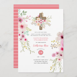 Himmlische Cross Quinceanera Einladung Boho Blume