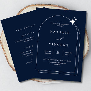 Himmlische elegante navyblaue Bogen-Luxus-Hochzeit Einladung