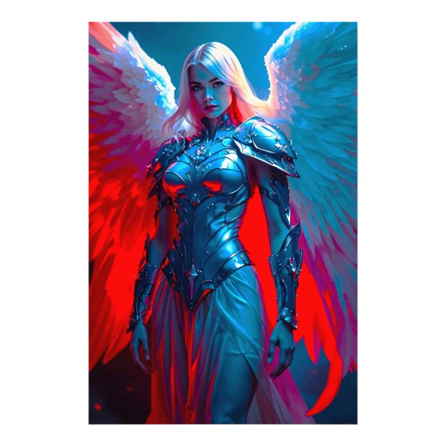 Himmlische Engelsschönheit in silberner Rüstung Fotodruck (Vorne)