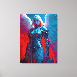 Himmlische Engelsschönheit in silberner Rüstung Leinwanddruck