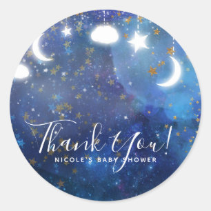 Himmlische Fantasy Gold Sterne & Glow Baby Shower Runder Aufkleber