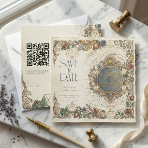 Himmlische Florale Vintage-Hochzeit QR Save The Da Einladung
