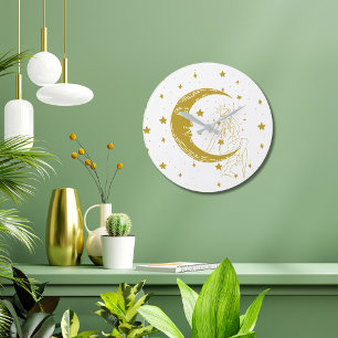 Himmlische Frau, Mond Sterne, Boho, elegante Astro Große Wanduhr