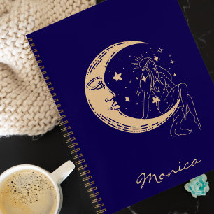 Himmlische Frau Mond & Sterne, Boho, elegantes Gol Notizbuch