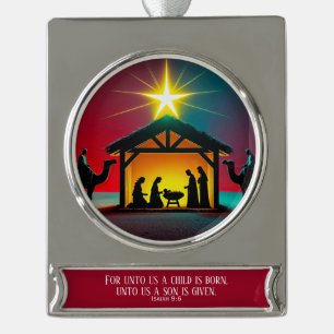 Himmlische Geburt – Emmanuel ist gekommen Jesaja 9 Banner-Ornament Silber