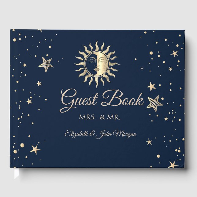 Himmlische Goldene Sonne Sterne Gästebuch (Vorderseite)