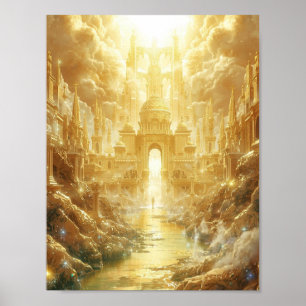 Himmlische goldene Stadt des Lichts Himmelsfantasi Poster