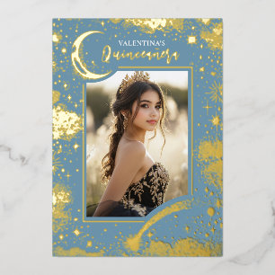 Himmlische Goldene Sterne Mondnacht Quinceanera Fo Folieneinladung