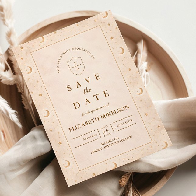 Himmlische Goldmond Quinceañera Save The Date (Von Creator hochgeladen)