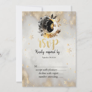 Himmlische Goldsterne Monde Blumen RSVP   Einladung