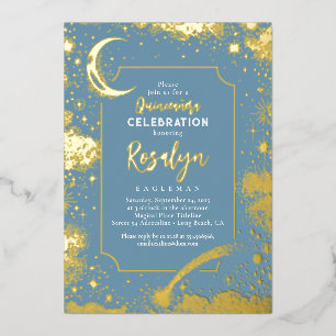 Himmlische Goldsterne und Mondnacht Quinceanera Folieneinladung