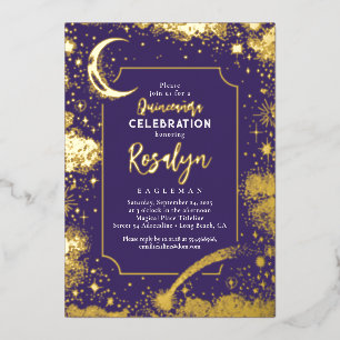 Himmlische Goldsterne und Mondnacht Quinceanera  Folieneinladung