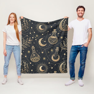 Himmlische Hexenkunst - Goldener Mond, Trankflasch Fleecedecke