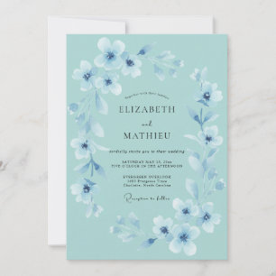 Himmlische Himmelblau-Blüten-Hochzeit Einladung