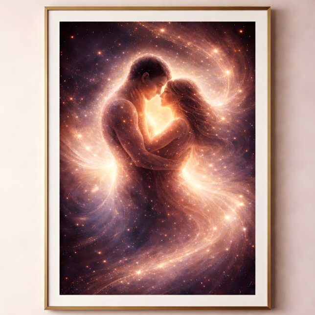 Himmlische Hingabe – Abstrakte Kosmische Paarkunst Poster (Celestial Devotion – Abstract Cosmic Couple Art)