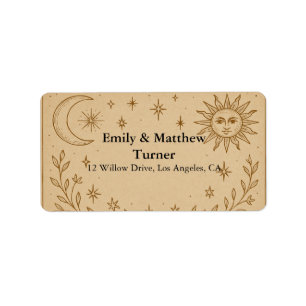Himmlische Hochzeit Sonne und Mond Design Adressaufkleber