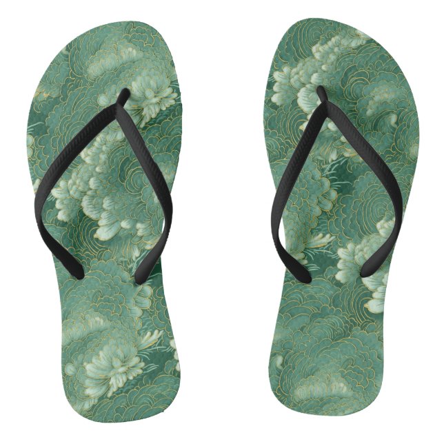 Himmlische Jade Chiyogami Pattern Blume Flip Flops (Fußbett)