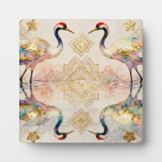 Himmlische Kraniche in Harmonie - Wasserfarben Fotoplatte