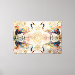 Himmlische Kraniche in Harmonie - Wasserfarben Leinwanddruck