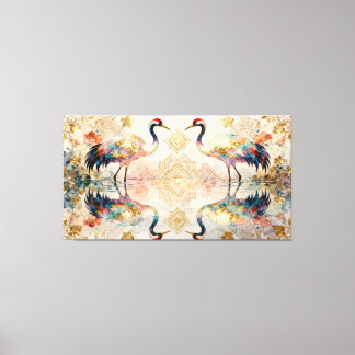 Himmlische Kraniche in Harmonie - Wasserfarben Leinwanddruck