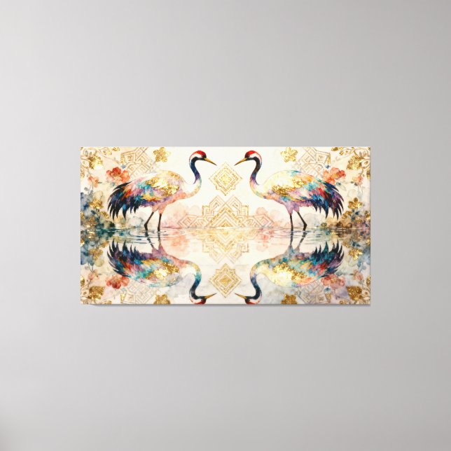 Himmlische Kraniche in Harmonie - Wasserfarben  Leinwanddruck (Vorderseite)