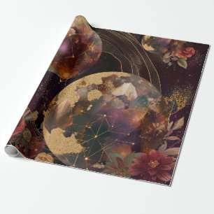 Himmlische Kristallwelt Gold Lila Galaxie Geschenkpapier