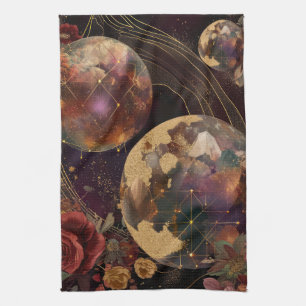 Himmlische Kristallwelt Gold Lila Galaxie Geschirrtuch
